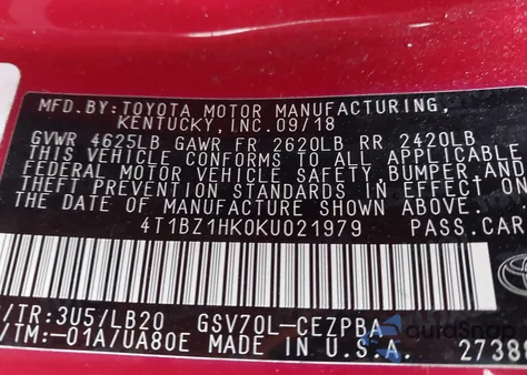 2019 Toyota Camry Xse V6 from USA, damaged, VIN 4T1BZ1HK0KU021979